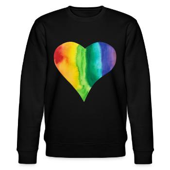 Regenbogen Herz LGBTQ+ proud pride bunt Vielfalt - Stanley/Stella Unisex Bio-Sweatshirt CHANGER  - Schwarz - Vorne - Nik (191cm) & Marisol (170cm)