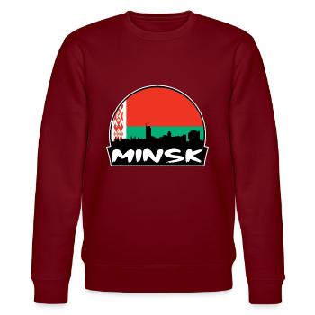 Minsk Weißrussland Flagge Skyline Silhouette Reisen - Stanley/Stella Unisex Bio-Sweatshirt CHANGER  - Burgunderrot - Vorne - Nik (191cm) & Marisol (170cm)