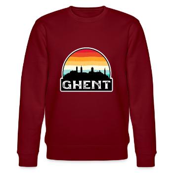 Gent Belgien Flagge Skyline Reisesouvenir - Stanley/Stella Unisex Bio-Sweatshirt CHANGER  - Burgunderrot - Vorne - Nik (191cm) & Marisol (170cm)