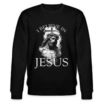 I BELIEVE IN JESUS LIVE FREE DIE PROUD - Stanley/Stella Unisex Bio-Sweatshirt CHANGER  - Schwarz - Vorne - Nik (191cm) & Marisol (170cm)