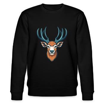 Hirsch, Hirschkopf - Stanley/Stella Unisex Bio-Sweatshirt CHANGER  - Schwarz - Vorne - Nik (191cm) & Marisol (170cm)