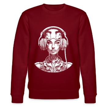 Cyborg-Frauendesign T-Shirt: Sci-Fi Gamer Style - Stanley/Stella Unisex Bio-Sweatshirt CHANGER  - Burgunderrot - Vorne - Nik (191cm) & Marisol (170cm)