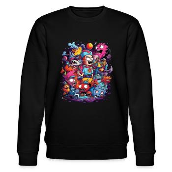 Cartoon Figuren Monster Mensch Tiere Bunt - Stanley/Stella Unisex Bio-Sweatshirt CHANGER  - Schwarz - Vorne - Nik (191cm) & Marisol (170cm)