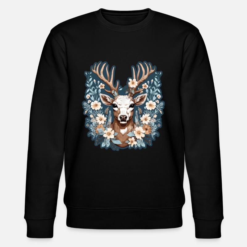 Hirsch Blumen - Stanley/Stella Unisex Bio-Sweatshirt CHANGER  - Schwarz