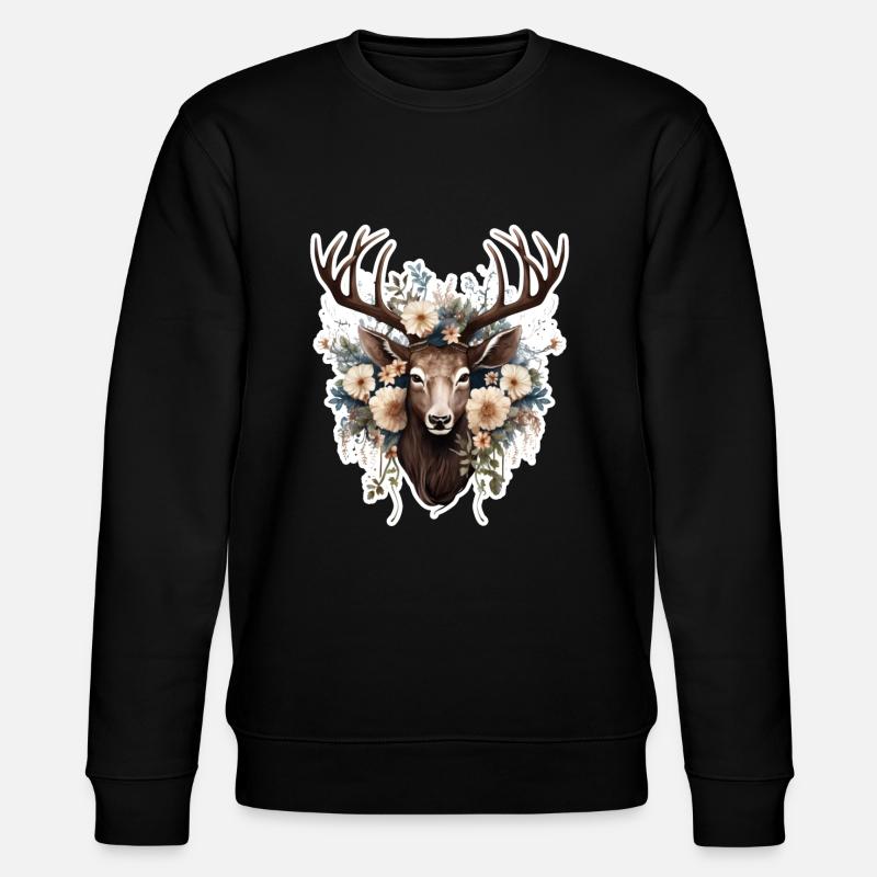 Hirsch Blumen - Stanley/Stella Unisex Bio-Sweatshirt CHANGER  - Schwarz