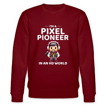 80er Jahre Pixel Pioneer Avatar - HD World Nostalgie - Stanley/Stella Unisex Bio-Sweatshirt CHANGER  - Burgunderrot - Vorne - Nik (191cm) & Marisol (170cm)