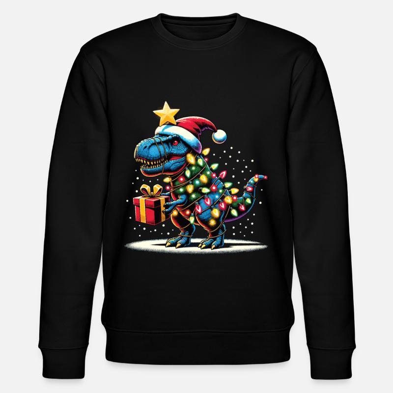 Tree Rex - Dino mit Weihnachtslichtern - Stanley/Stella Unisex Bio-Sweatshirt CHANGER  - Schwarz