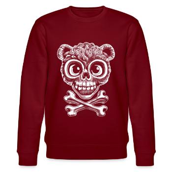 Verärgerter Totenkopf-Teddybären T-Shirt - Stanley/Stella Unisex Bio-Sweatshirt CHANGER  - Burgunderrot - Vorne - Nik (191cm) & Marisol (170cm)