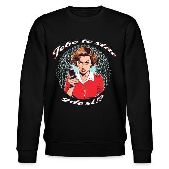 Jebo te sine Shirt, Lustiger Balkan Spruch. - Stanley/Stella Unisex Bio-Sweatshirt CHANGER  - Schwarz - Vorne - Nik (191cm) & Marisol (170cm)
