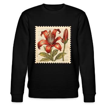 Vintage Briefmarke Rote Blume - Stanley/Stella Unisex Bio-Sweatshirt CHANGER  - Schwarz - Vorne - Nik (191cm) & Marisol (170cm)