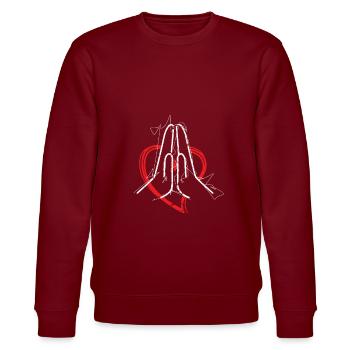 Christliche betende Hände Herz Religion Geschenk - Stanley/Stella Unisex Bio-Sweatshirt CHANGER  - Burgunderrot - Vorne - Nik (191cm) & Marisol (170cm)