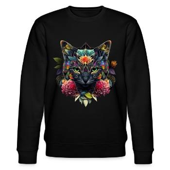 Katze Blumen Kunst Geschenk Katzenmotiv Tier - Stanley/Stella Unisex Bio-Sweatshirt CHANGER  - Schwarz - Vorne - Nik (191cm) & Marisol (170cm)