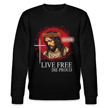 ERLÖSER MIT DORNENKRONE KREUZ SPRUCH MOTIV - Stanley/Stella Unisex Bio-Sweatshirt CHANGER  - Schwarz - Vorne - Nik (191cm) & Marisol (170cm)