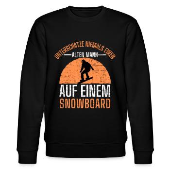 Snowboard Snowboarder Alten Mann Geschenk - Stanley/Stella Unisex Bio-Sweatshirt CHANGER  - Schwarz - Vorne - Nik (191cm) & Marisol (170cm)