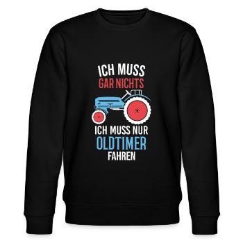 Oldtimer Traktor Landwirt Geschenk - Stanley/Stella Unisex Bio-Sweatshirt CHANGER  - Schwarz - Vorne - Nik (191cm) & Marisol (170cm)
