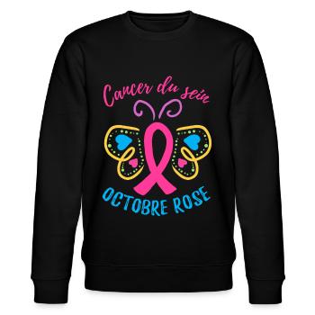 Octobre Ruban Rose Cancer du Sein Sensibilisation - Sweat bio CHANGER Stanley/Stella Unisexe - noir - Devant - Nik (191cm) & Marisol (170cm)