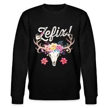 Zefix T-Shirt Damen Trachtenshirt Trachten T-Shirt - Stanley/Stella Unisex Bio-Sweatshirt CHANGER  - Schwarz - Vorne - Nik (191cm) & Marisol (170cm)