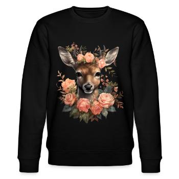 Hirsch T-Shirt Damen Trachtenshirt Trachten Tshirt - Stanley/Stella Unisex Bio-Sweatshirt CHANGER  - Schwarz - Vorne - Nik (191cm) & Marisol (170cm)