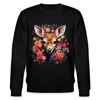 Hirsch T-Shirt Reh Trachtenshirt Damen Tracht - Stanley/Stella Unisex Bio-Sweatshirt CHANGER  - Schwarz - Vorne - Nik (191cm) & Marisol (170cm)