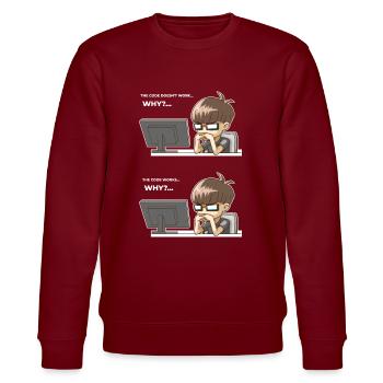 Funny programming code works why - Stanley/Stella CHANGER Unisex Organic Sweatshirt - burgundy - Front - Nik (191cm) & Marisol (170cm)