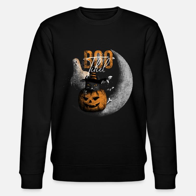 Bootiful Ghost and Black Cat in Crescent Moon - Stanley/Stella CHANGER Unisex Organic Sweatshirt - black