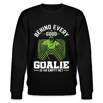 Eishockey Tormann Goalie , Eis Hockey - Stanley/Stella Unisex Bio-Sweatshirt CHANGER  - Schwarz - Vorne - Nik (191cm) & Marisol (170cm)