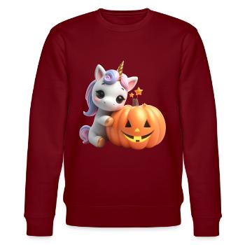 cute unicorn leaning on pumpkin halloween - Stanley/Stella CHANGER Unisex Organic Sweatshirt - burgundy - Front - Nik (191cm) & Marisol (170cm)