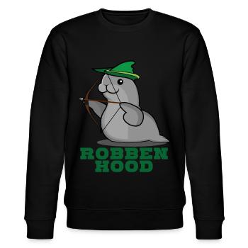 Robbe - funny Robben Hood saying joke - Stanley/Stella CHANGER Unisex Organic Sweatshirt - black - Front - Nik (191cm) & Marisol (170cm)