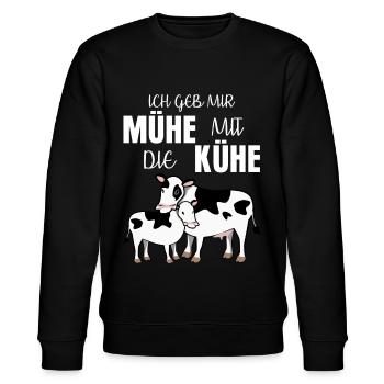 Kuh mit Kalb lustiger Spruch mit Mühe - Stanley/Stella Unisex Bio-Sweatshirt CHANGER  - Schwarz - Vorne - Nik (191cm) & Marisol (170cm)