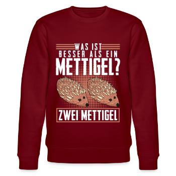 Mettigel Hackfleisch Spruch Mett - Stanley/Stella Unisex Bio-Sweatshirt CHANGER  - Burgunderrot - Vorne - Nik (191cm) & Marisol (170cm)