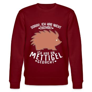 Mettigel Mettbrötchen Hackfleisch Mett - Stanley/Stella Unisex Bio-Sweatshirt CHANGER  - Burgunderrot - Vorne - Nik (191cm) & Marisol (170cm)