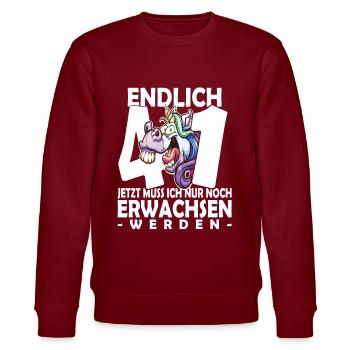 Endlich 41 Jahre - 41. Geburtstag - Stanley/Stella Unisex Bio-Sweatshirt CHANGER  - Burgunderrot - Vorne - Nik (191cm) & Marisol (170cm)