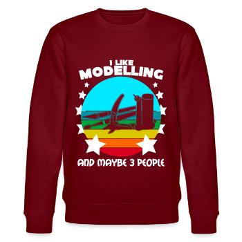 Modellbau Witz Tabletop Modellbauer - Stanley/Stella CHANGER Unisex Organic Sweatshirt - burgundy - Front - Nik (191cm) & Marisol (170cm)