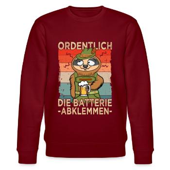 Bierspruch - Bierliebhaber - Faultier Spruch - Stanley/Stella Unisex Bio-Sweatshirt CHANGER  - Burgunderrot - Vorne - Nik (191cm) & Marisol (170cm)