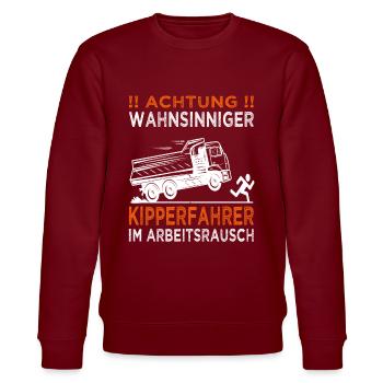 Achtung Kipperfahrer - Kipper - Muldenkipper - Stanley/Stella Unisex Bio-Sweatshirt CHANGER  - Burgunderrot - Vorne - Nik (191cm) & Marisol (170cm)