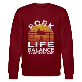 Pork Life Balance - Viande - Grillades - Steak - Sweat bio CHANGER Stanley/Stella Unisexe - bordeaux - Devant - Nik (191cm) & Marisol (170cm)