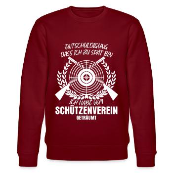 Schützenverein Schützenkönig Schießsport - Stanley/Stella Unisex Bio-Sweatshirt CHANGER  - Burgunderrot - Vorne - Nik (191cm) & Marisol (170cm)