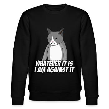 Katze Dagegen Protest Ablehnung Nö - Stanley/Stella Unisex Bio-Sweatshirt CHANGER  - Schwarz - Vorne - Nik (191cm) & Marisol (170cm)