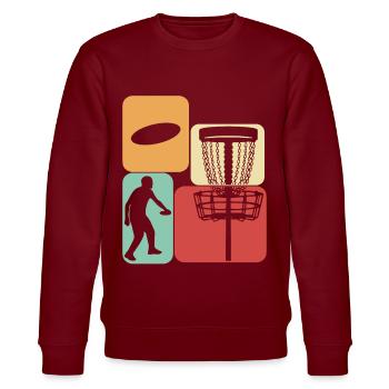 Disc Golf Retro Frisbee Frisbeesport - Stanley/Stella Unisex Bio-Sweatshirt CHANGER  - Burgunderrot - Vorne - Nik (191cm) & Marisol (170cm)