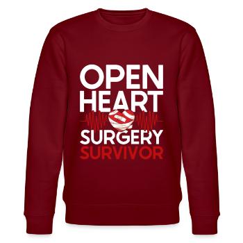 Herzoperation Genesener Herztransplantation - Stanley/Stella Unisex Bio-Sweatshirt CHANGER  - Burgunderrot - Vorne - Nik (191cm) & Marisol (170cm)