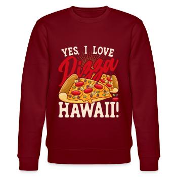 Pizzabäcker Yes I Love Pizza Hawaii! - Stanley/Stella Unisex Bio-Sweatshirt CHANGER  - Burgunderrot - Vorne - Nik (191cm) & Marisol (170cm)