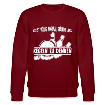 Kegeln Kegler Kegelbahn Kegelverein - Stanley/Stella Unisex Bio-Sweatshirt CHANGER  - Burgunderrot - Vorne - Nik (191cm) & Marisol (170cm)