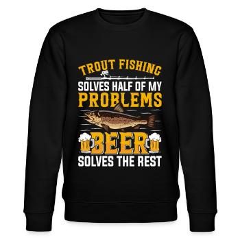 Funny Fishing Men Women - Stanley/Stella Unisex Bio-Sweatshirt CHANGER  - Schwarz - Vorne - Nik (191cm) & Marisol (170cm)