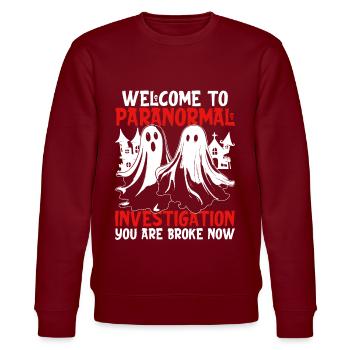 Geisterjagd Paranormal Investiagtion - Stanley/Stella Unisex Bio-Sweatshirt CHANGER  - Burgunderrot - Vorne - Nik (191cm) & Marisol (170cm)