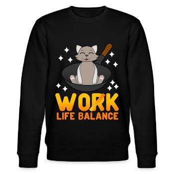 Wok Cat Cooking - Stanley/Stella CHANGER Unisex Organic Sweatshirt - black - Front - Nik (191cm) & Marisol (170cm)