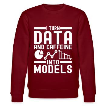 Data Science Datenanalyst - Stanley/Stella Unisex Bio-Sweatshirt CHANGER  - Burgunderrot - Vorne - Nik (191cm) & Marisol (170cm)