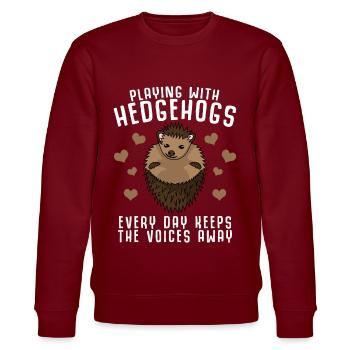 Hedgehogs Hedgehog - Stanley/Stella Unisex Bio-Sweatshirt CHANGER  - Burgunderrot - Vorne - Nik (191cm) & Marisol (170cm)