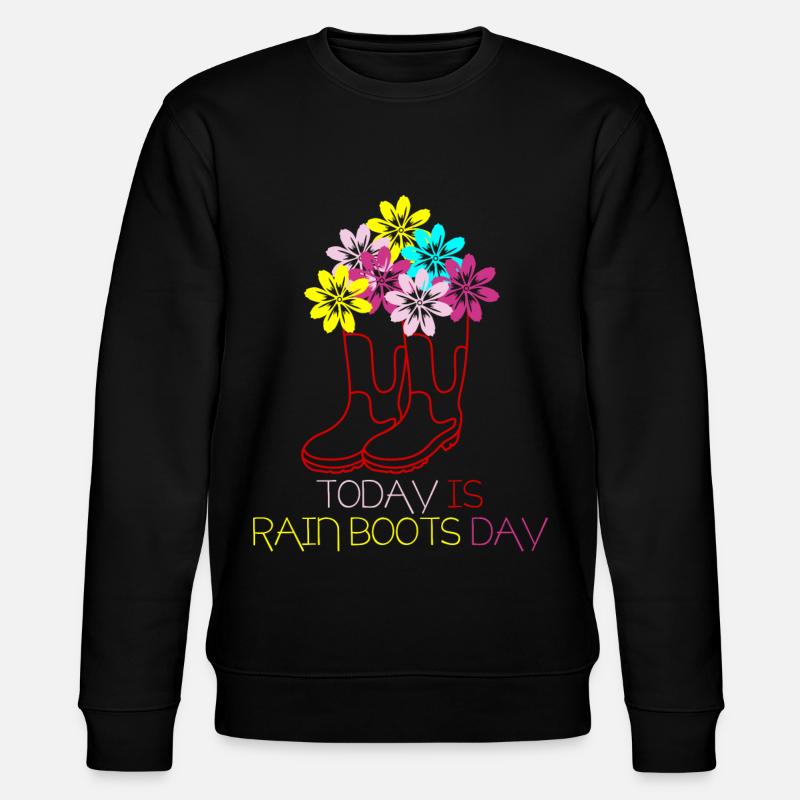 Red Rain Boots with Flowers - Stanley/Stella CHANGER Unisex Organic Sweatshirt - black