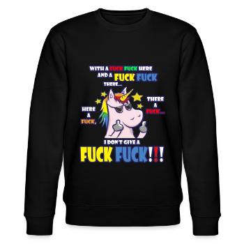 Freches Einhorn mit provokantem Statement - Stanley/Stella Unisex Bio-Sweatshirt CHANGER  - Schwarz - Vorne - Nik (191cm) & Marisol (170cm)