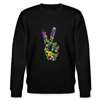 Peace Handzeichen Frieden Friedenssymbol Neon - Stanley/Stella Unisex Bio-Sweatshirt CHANGER  - Schwarz - Vorne - Nik (191cm) & Marisol (170cm)